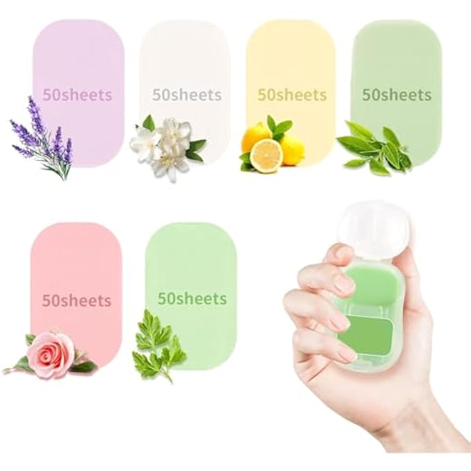 KASTWAVE 300 PAPER SOAP SHEETS FOR TRAVEL, 6 PACKS DISPOSABLE FOAMING HAND WASH SHEETS WITH PORTABLE BOX, MINI REFILL FLAKES FOR CAMPING, HIKING, AND ON-THE, GO ESSENTIALS - Image 1